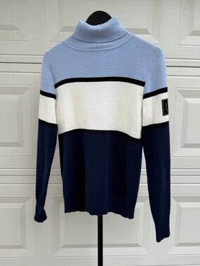 Hara Tanguis Cotton Baby Alpaca Colorblock Turtleneck Sweater S